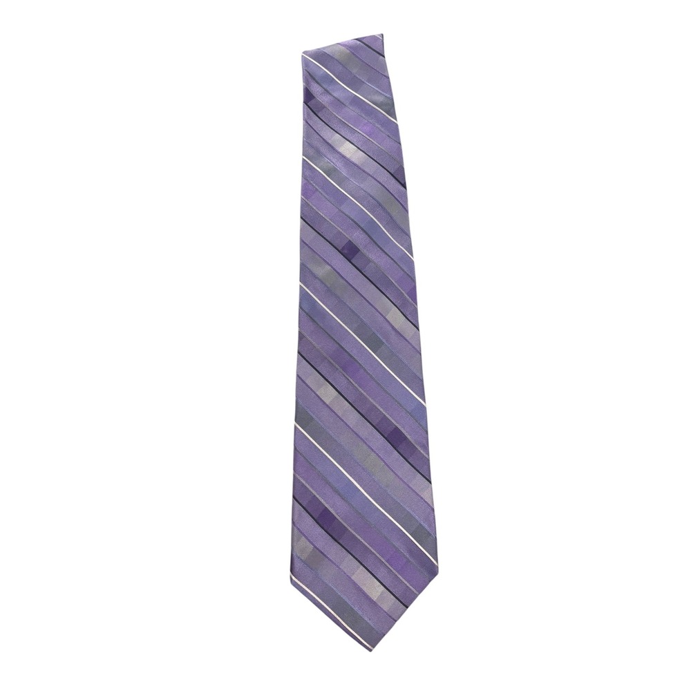 Calvin Klein Mens Silk Tie Purple Grey Diagonal Striped Extra Long Necktie‎